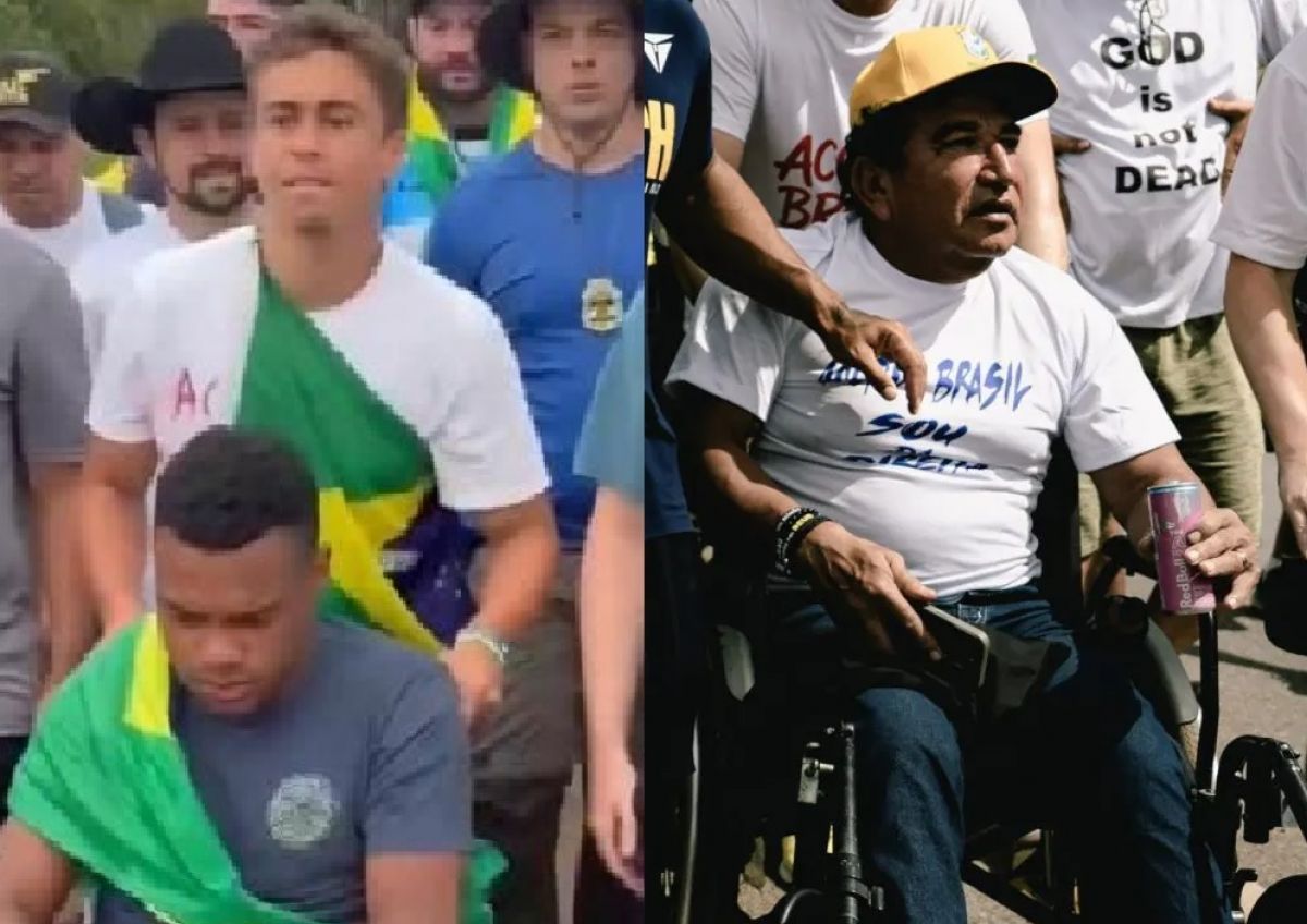 Magno Malta e Fernando Holiday encurtam caminhada ao usarem cadeiras de rodas